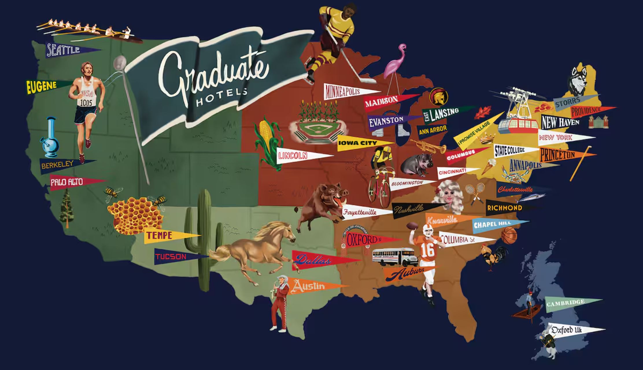 Graduate footprint 1 Hilton Expands Lifestyle Portfolio with Graduate Hotels: A Perfect Stay for College Town Visits Graduate footprint 1 Hilton Expands Lifestyle Portfolio with Graduate Hotels: A Perfect Stay for College Town Visits