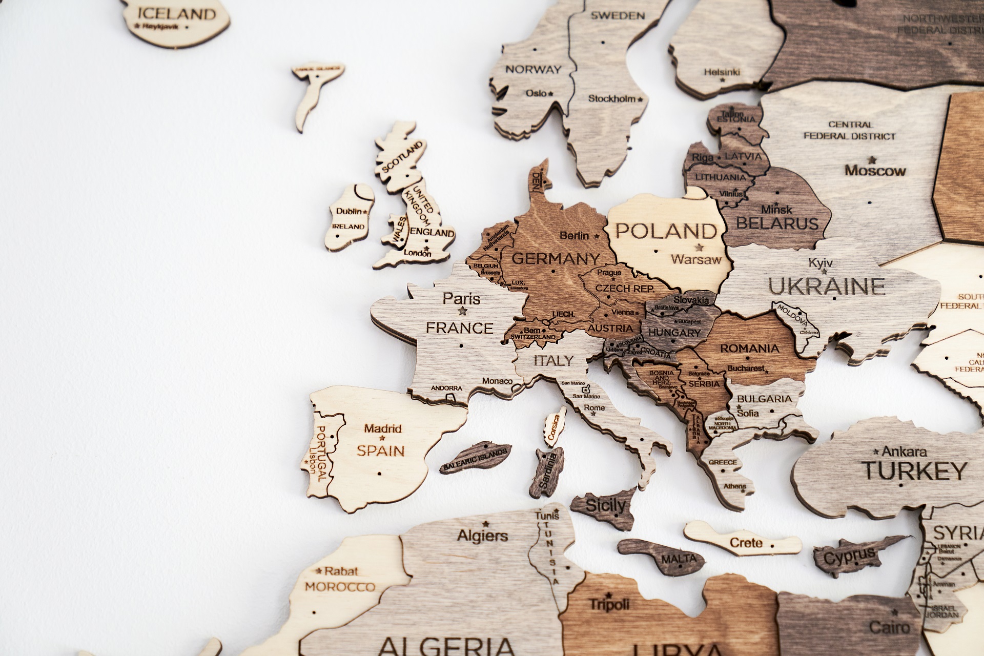 map of europe made out of wood