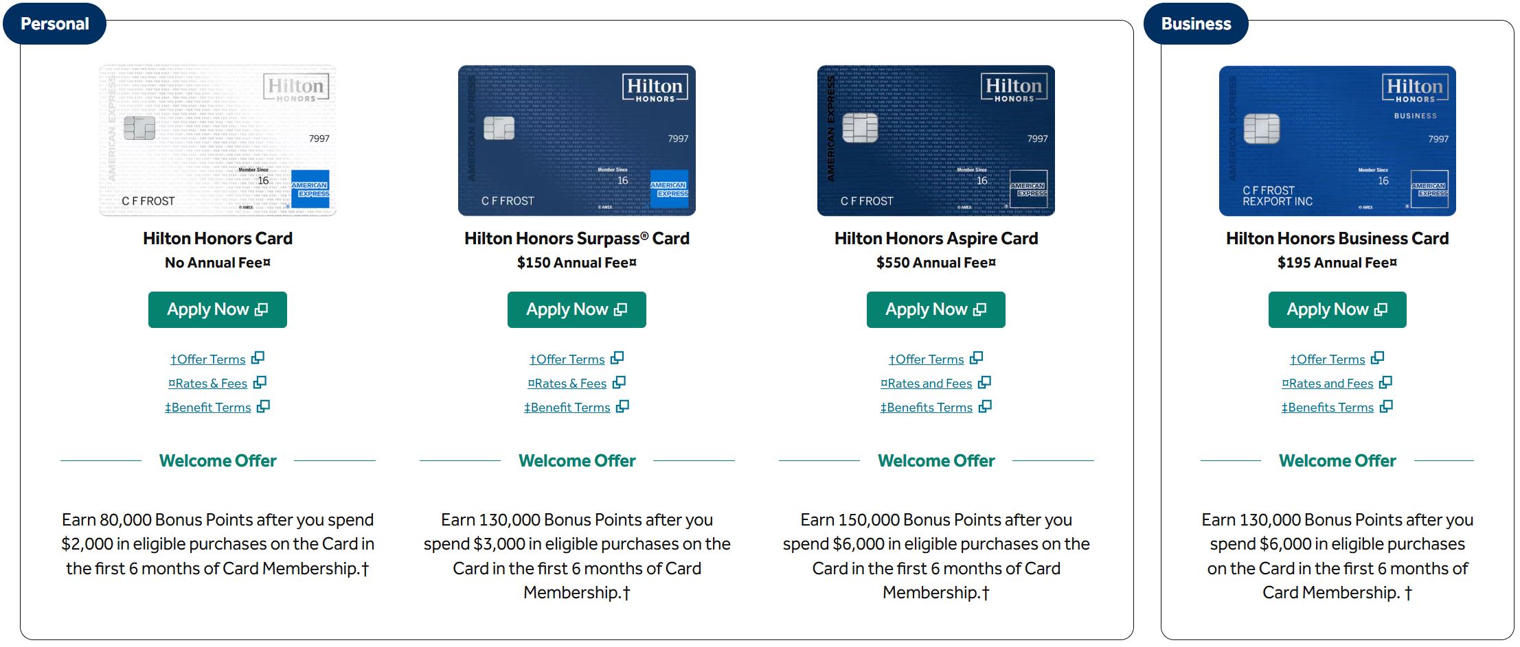Hilton Honors Credit Cards1