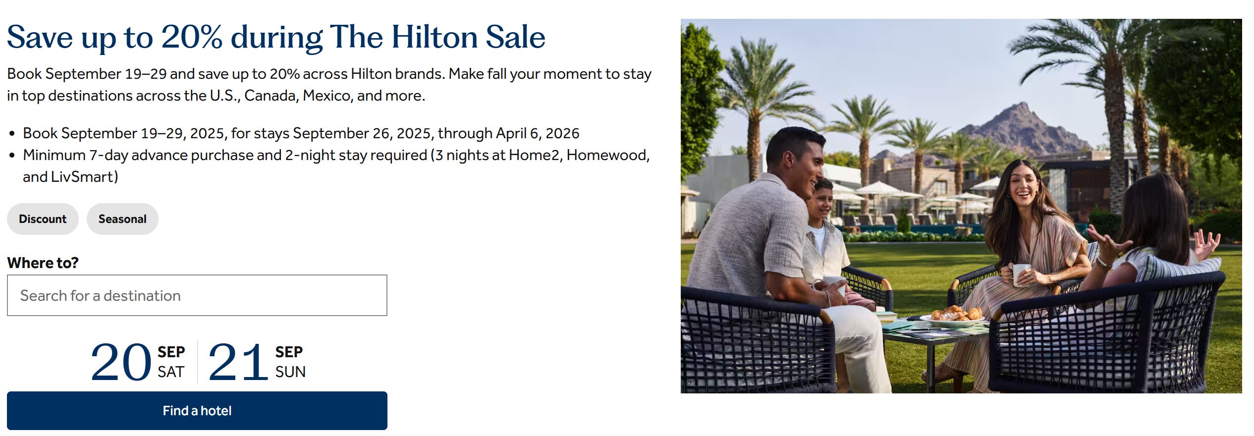 Hilton fall sale Hilton Americas Sale: Save Up to 20% on Stays Through April 2026 Hilton fall sale